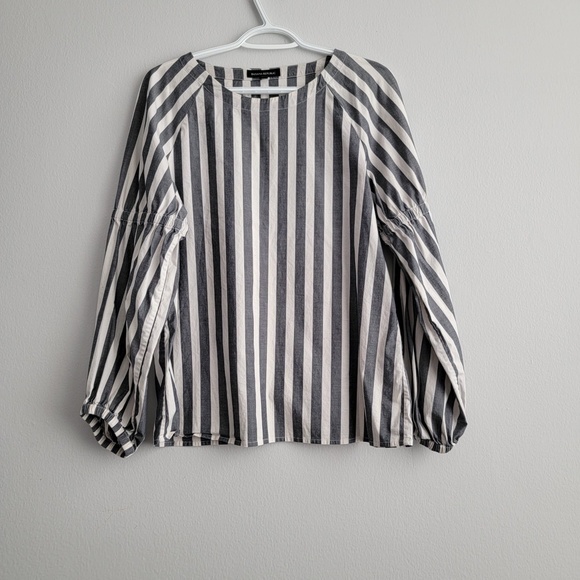 Banana Republic Striped Cotton Top - Gently Worn, Classic Grey & White Elegance - Picture 1 of 4